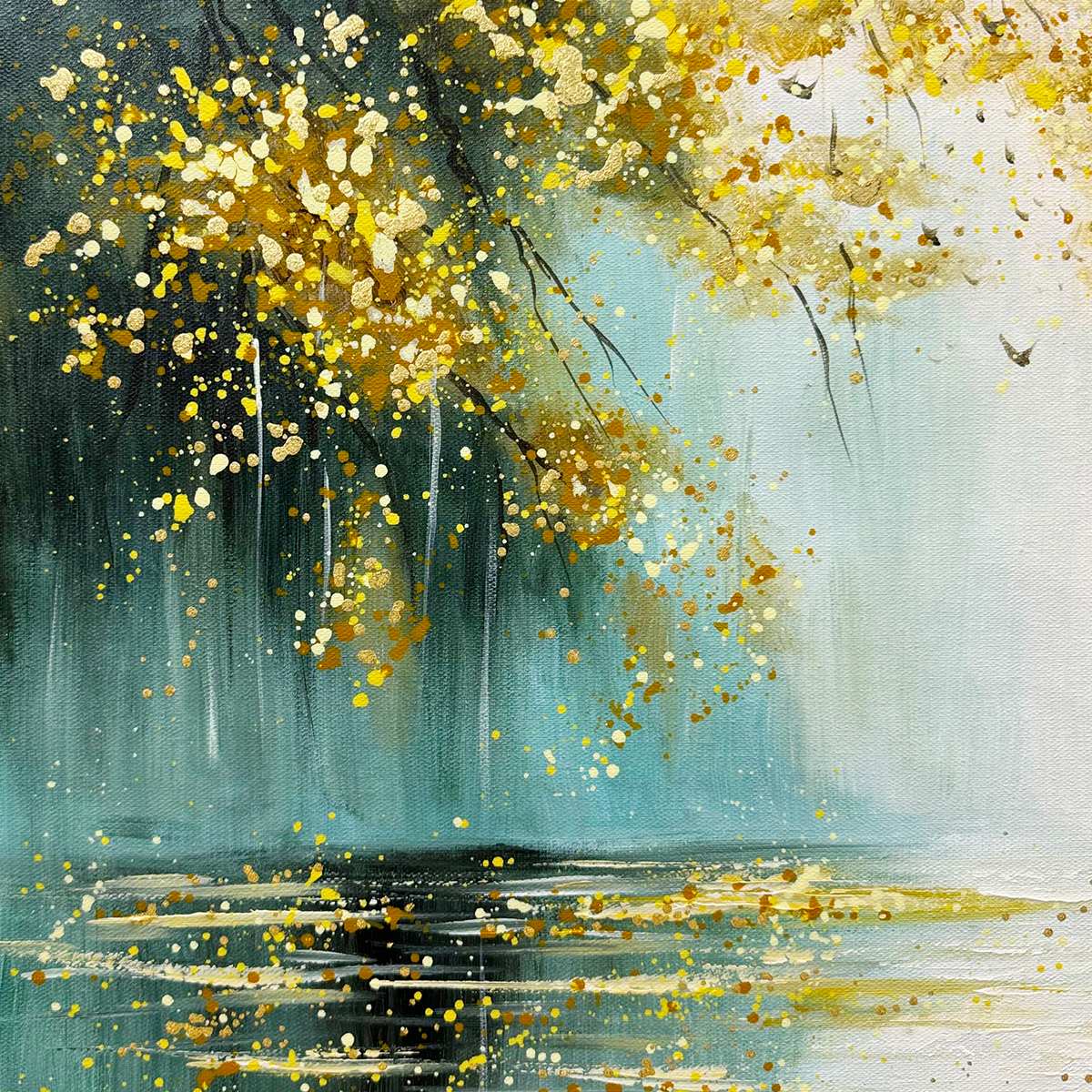 Ready to Ship | Golden Whispers: Textured Gold-Accented Forest Oil Painting - Image 4
