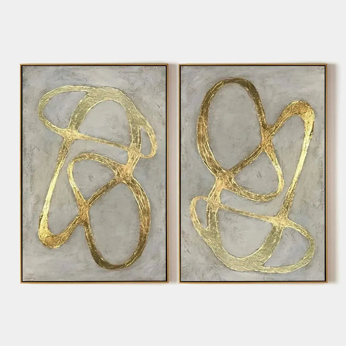 GOLDEN ABSTRACT DIPTYCH: Abstract Painting Set of 2, Vertical Wall Art