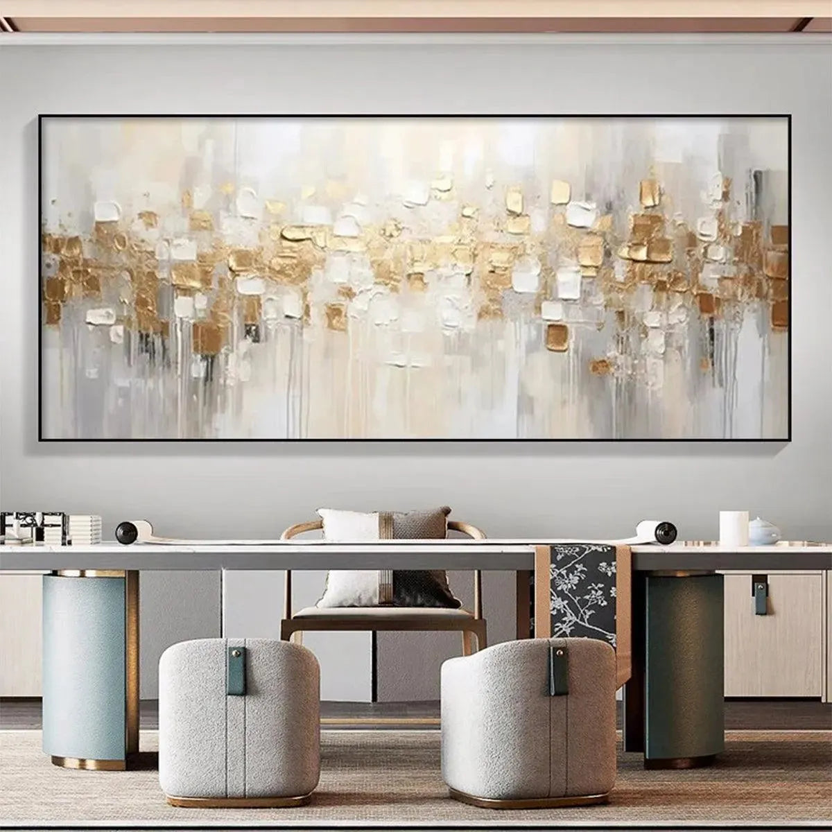 GOLDEN ABSTRACT: Textured Gold and White Abstract Painting - Image 2