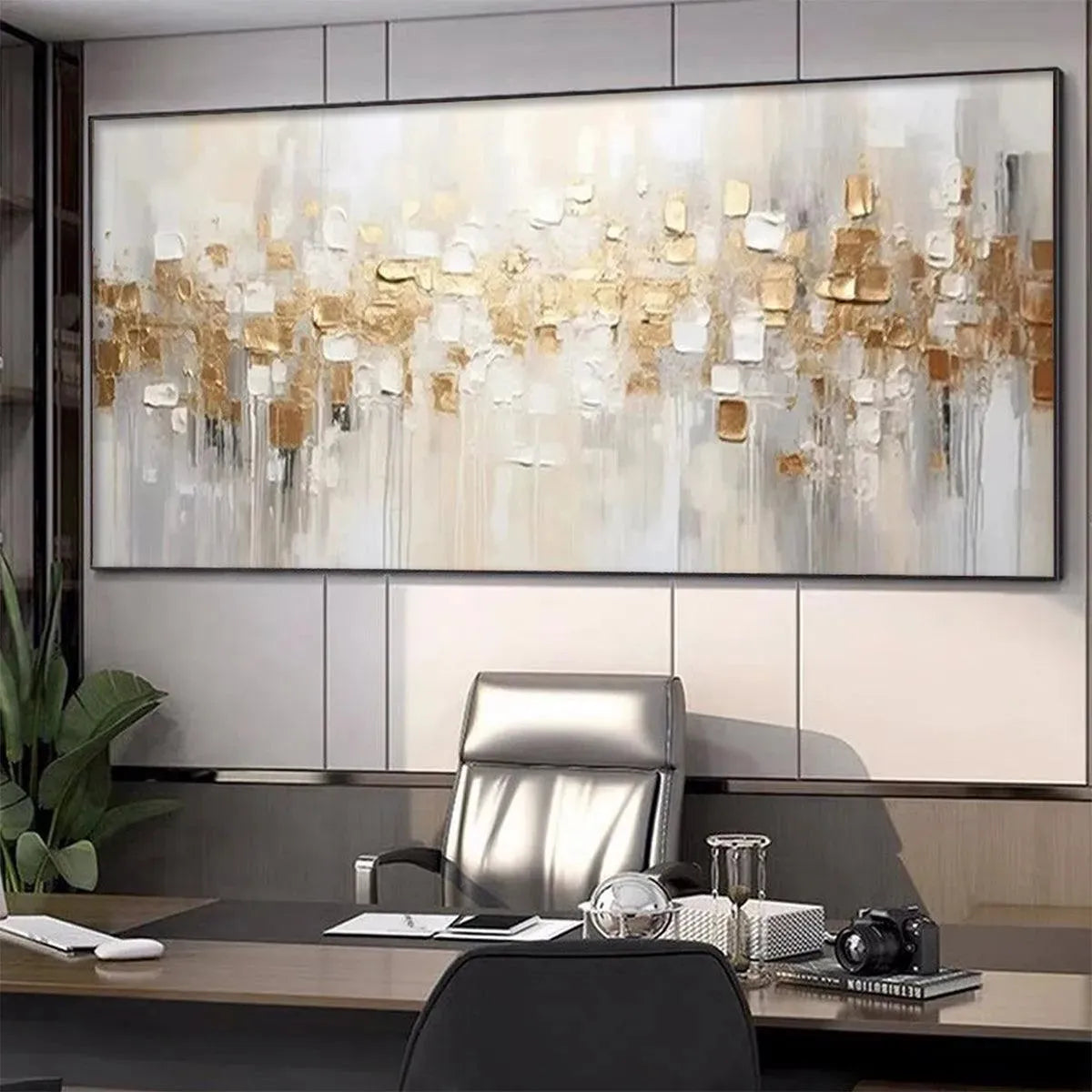 GOLDEN ABSTRACT: Textured Gold and White Abstract Painting - Image 4