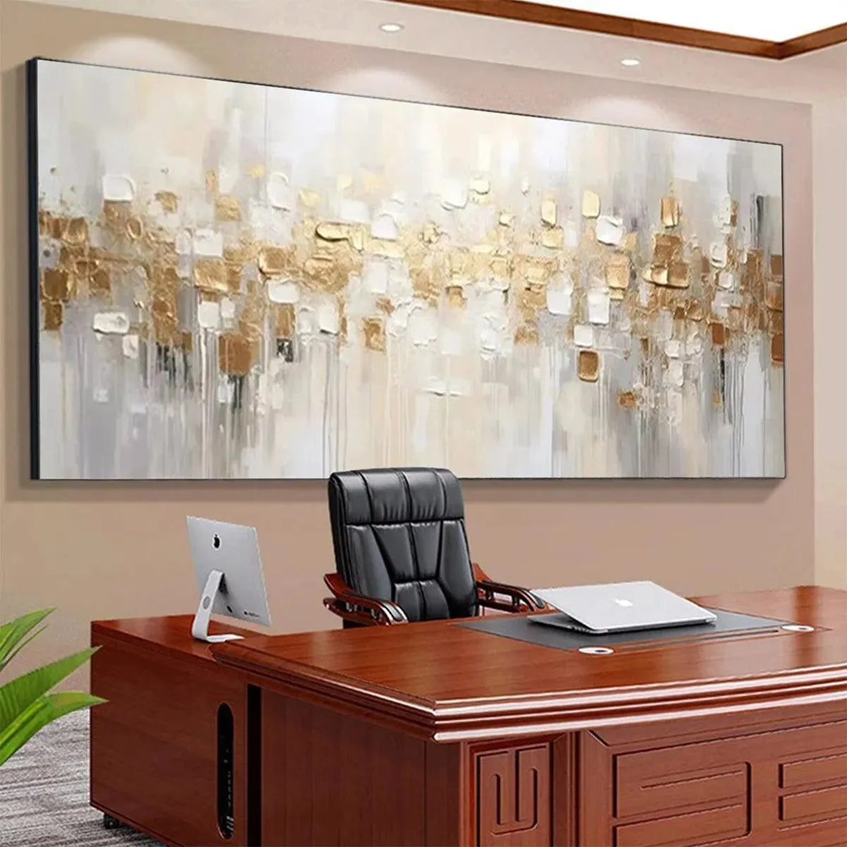 GOLDEN ABSTRACT: Textured Gold and White Abstract Painting - Image 6