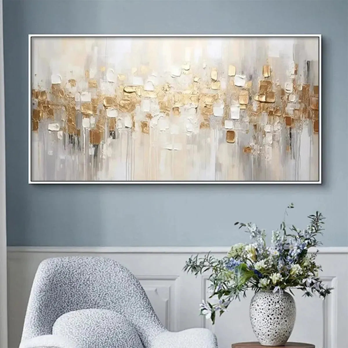 GOLDEN ABSTRACT: Textured Gold and White Abstract Painting - Image 7