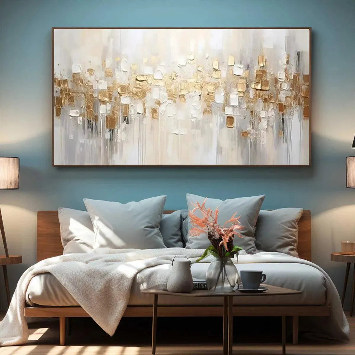 GOLDEN ABSTRACT: Textured Gold and White Abstract Painting - Image 8