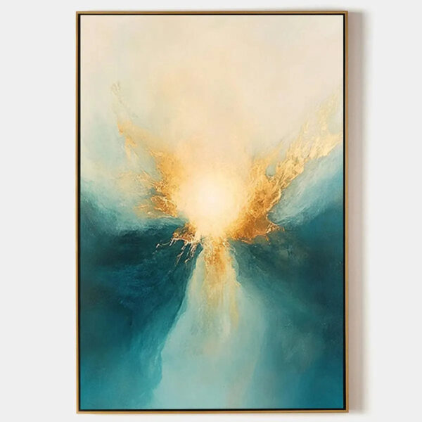 GOLDEN ABYSS: Abstract Teal and Gold Oil Painting