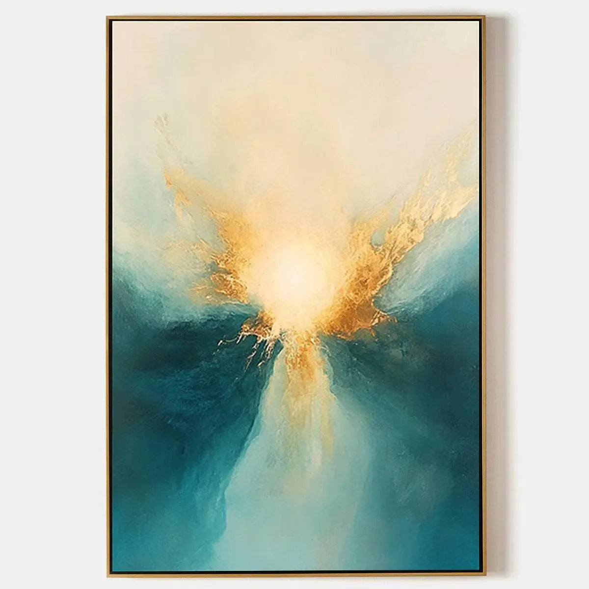 GOLDEN ABYSS: Abstract Teal and Gold Oil Painting