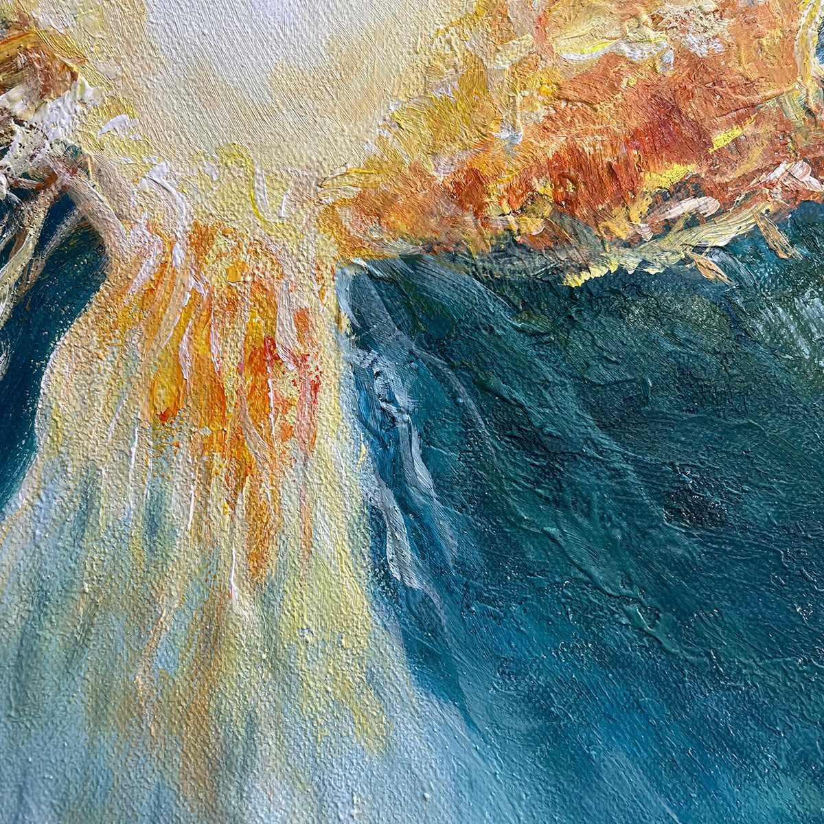 GOLDEN ABYSS: Abstract Teal and Gold Oil Painting - Image 6