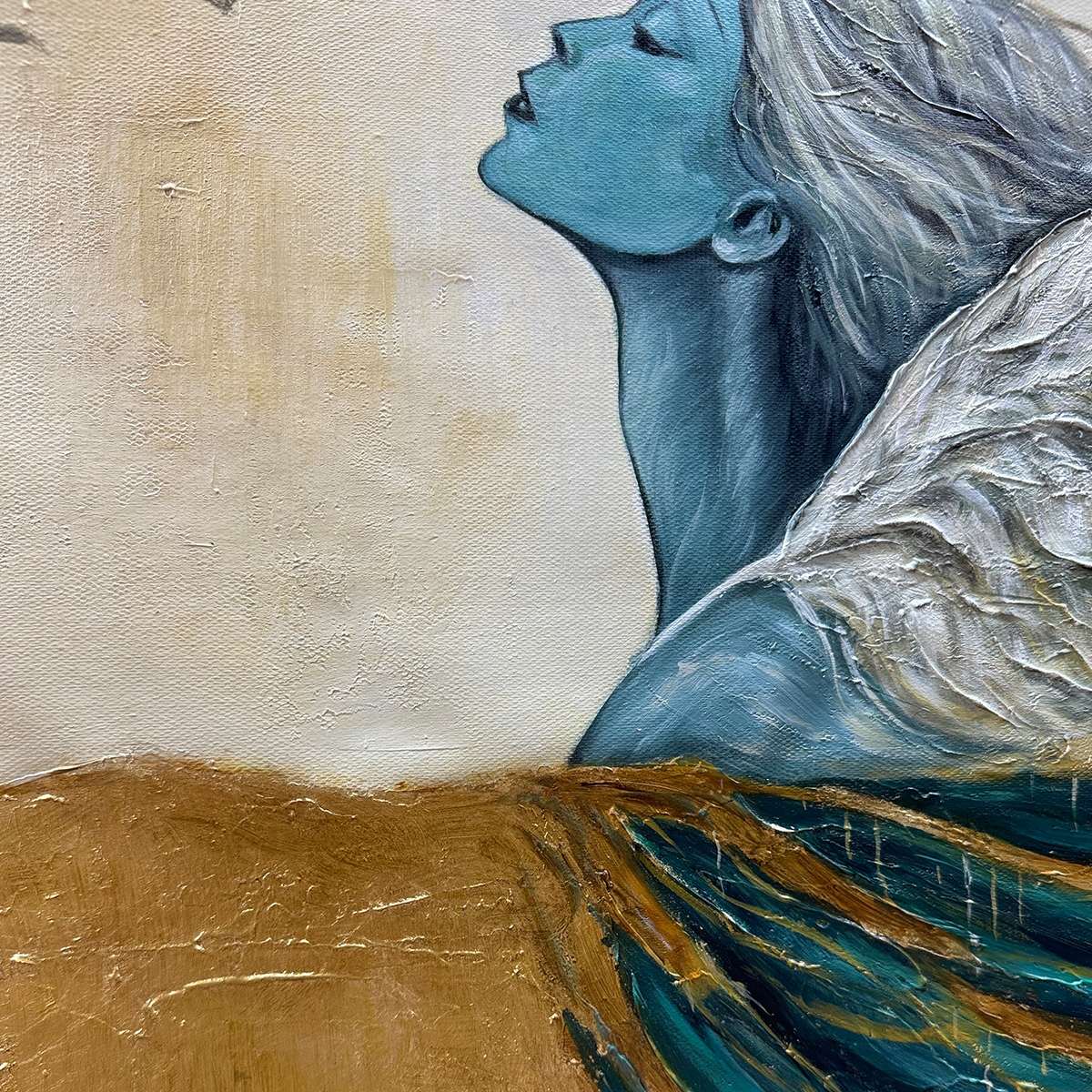 GOLDEN ASCENSION: Ethereal Angel with Birds Oil Painting - Image 5