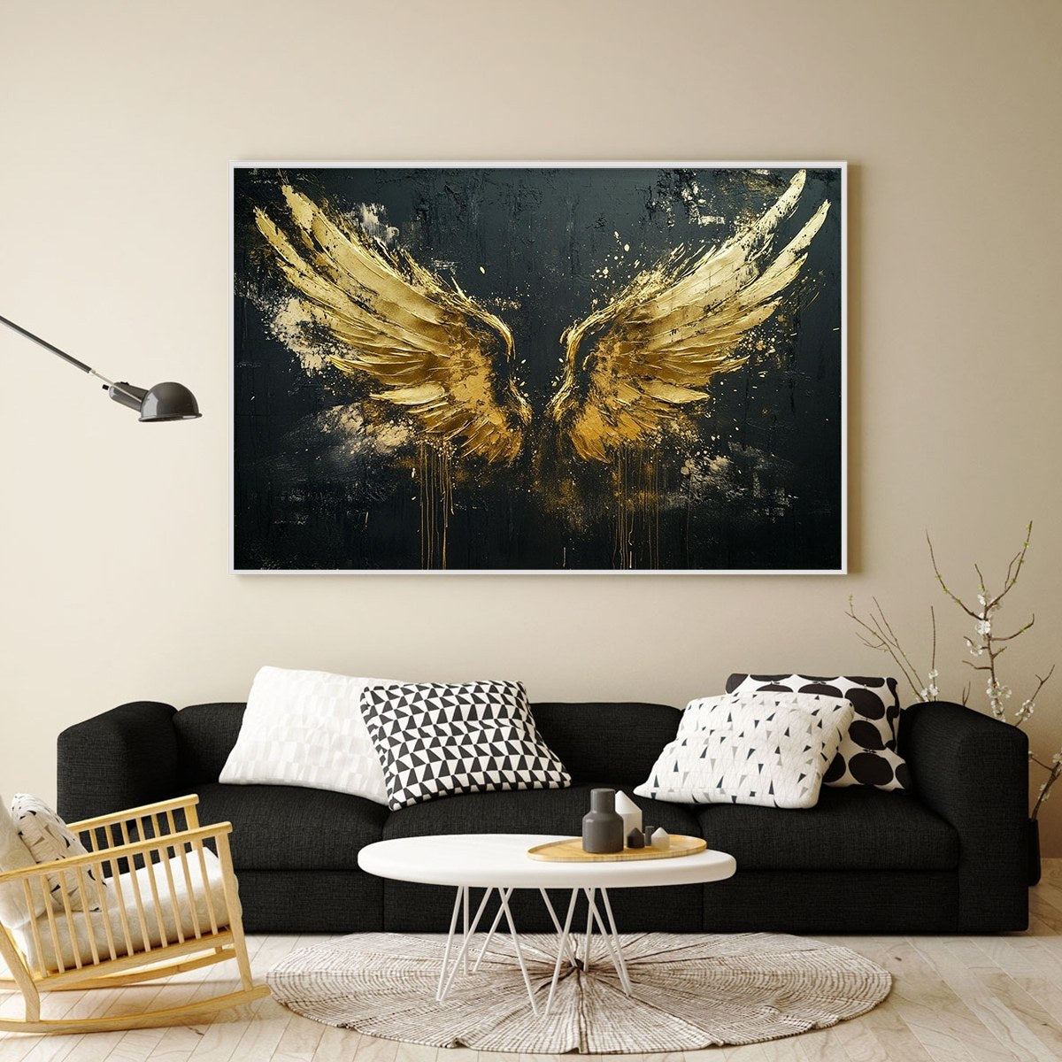 GOLDEN ASCENSION: Textured Gold Wings Oil Painting on Black Canvas - Image 5