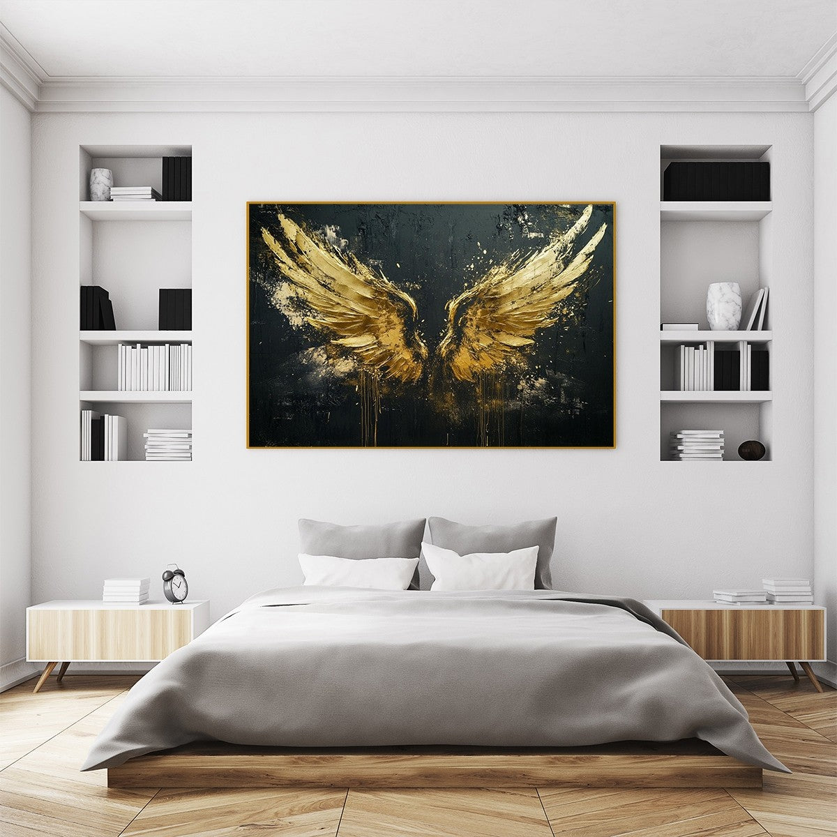 GOLDEN ASCENSION: Textured Gold Wings Oil Painting on Black Canvas - Image 7