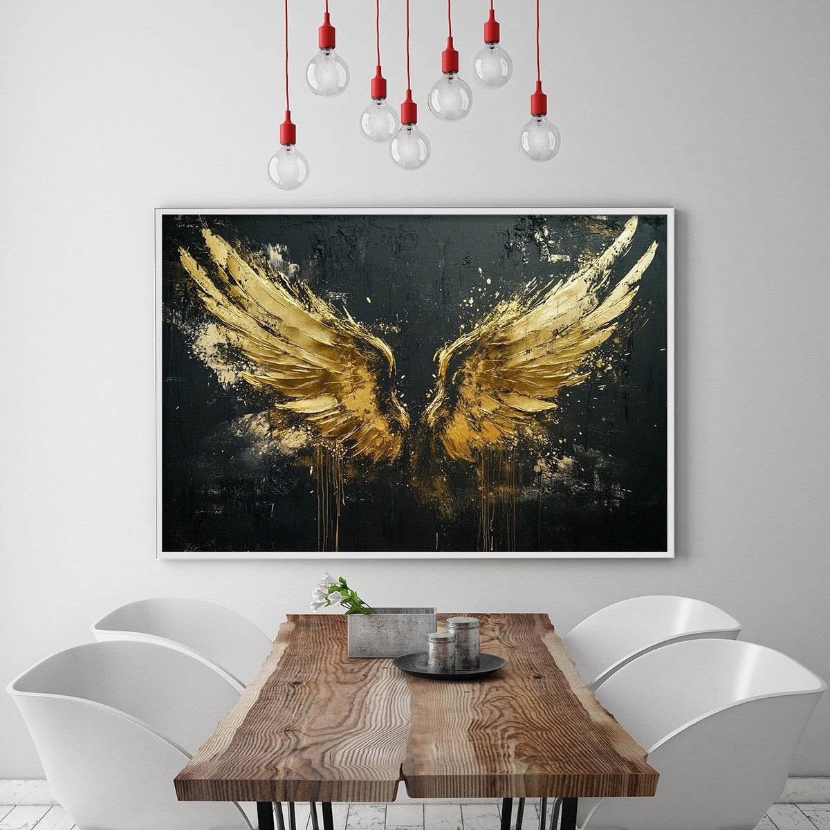 GOLDEN ASCENSION: Textured Gold Wings Oil Painting on Black Canvas - Image 2
