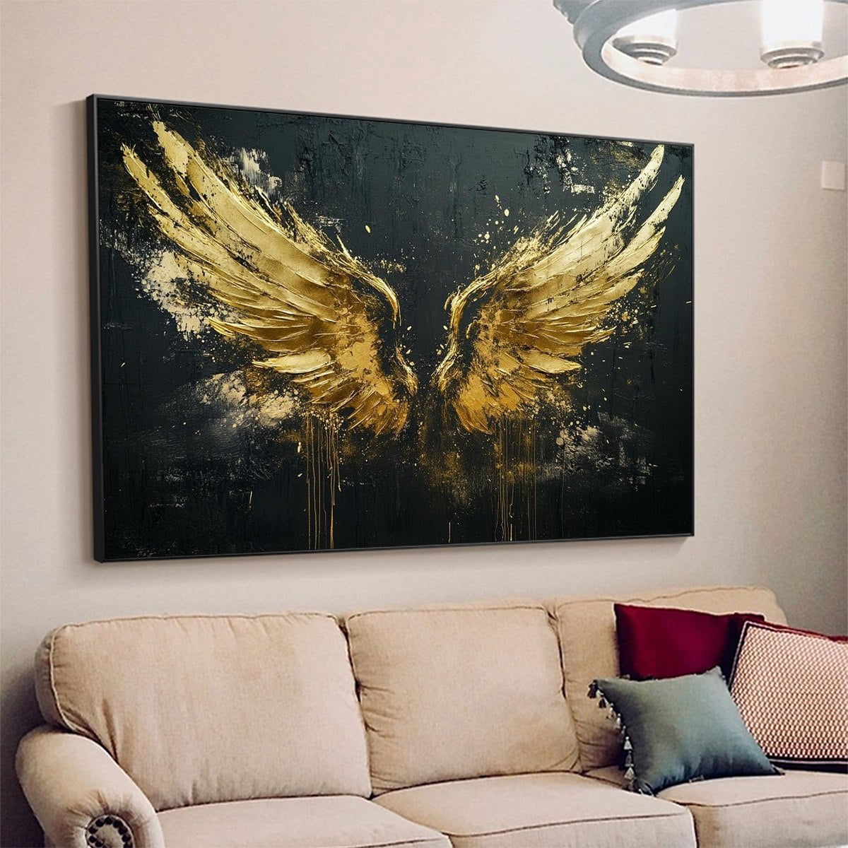 GOLDEN ASCENSION: Textured Gold Wings Oil Painting on Black Canvas - Image 4