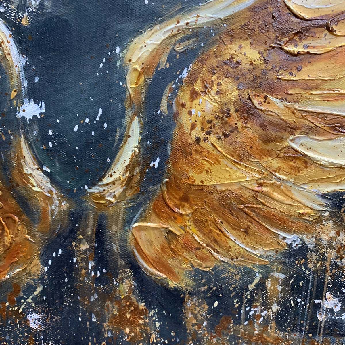 GOLDEN ASCENSION: Textured Gold Wings Oil Painting on Black Canvas - Image 3