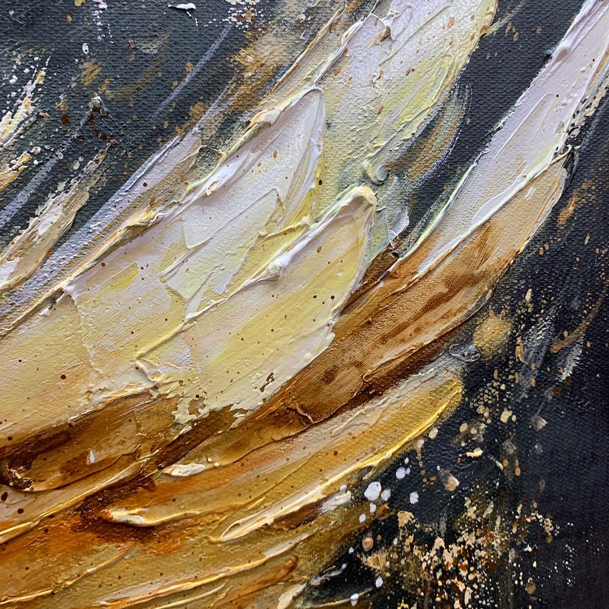 GOLDEN ASCENSION: Textured Gold Wings Oil Painting on Black Canvas - Image 6