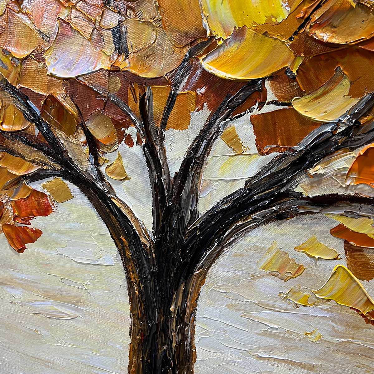 GOLDEN AUTUMN: Textured Impasto Tree Landscape Oil Painting - Image 6