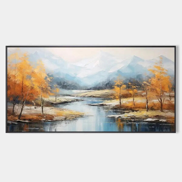 GOLDEN AUTUMN VALLEY: Traditional Landscape Painting in Yellow and Blue
