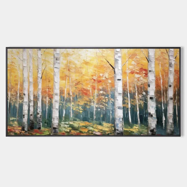 GOLDEN BIRCH GROVE: Forest Painting in Yellow and White