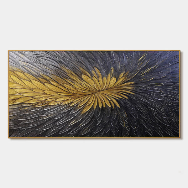 GOLDEN BLOOM: Textured Abstract Gold Black Oil Painting