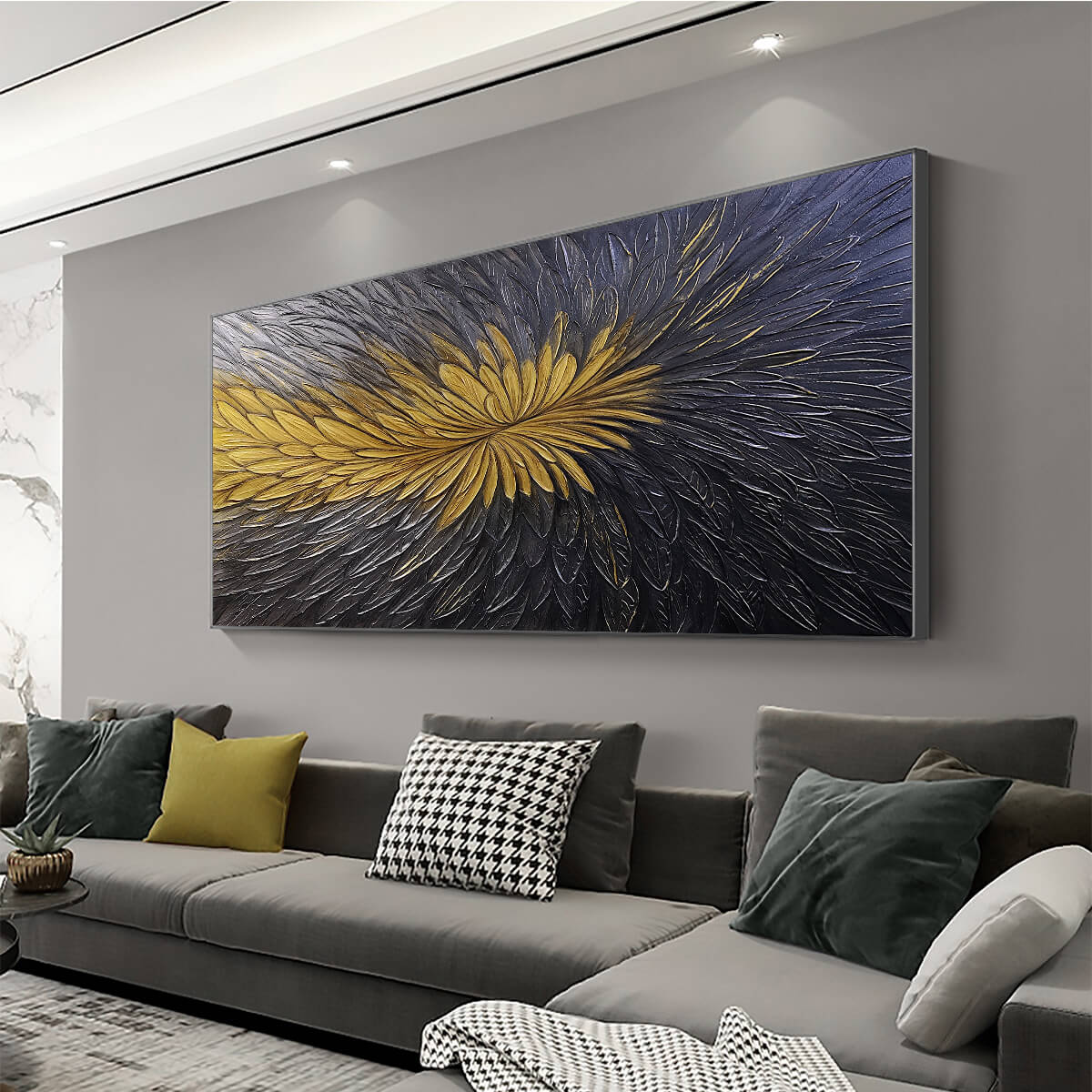 GOLDEN BLOOM: Textured Abstract Gold Black Oil Painting - Image 4