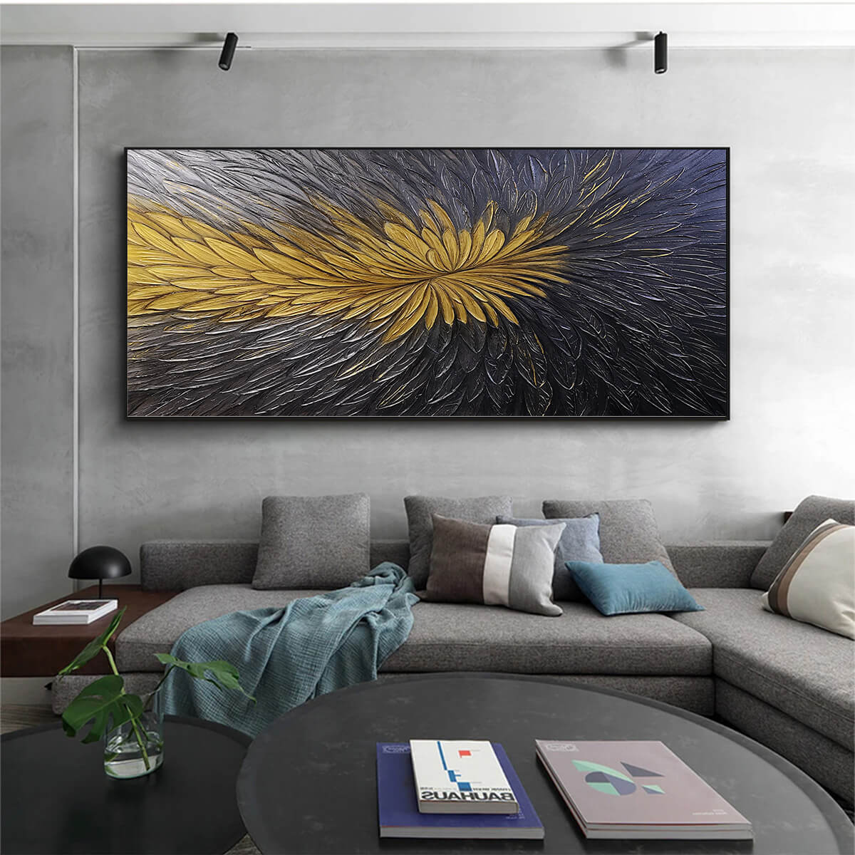 GOLDEN BLOOM: Textured Abstract Gold Black Oil Painting - Image 6