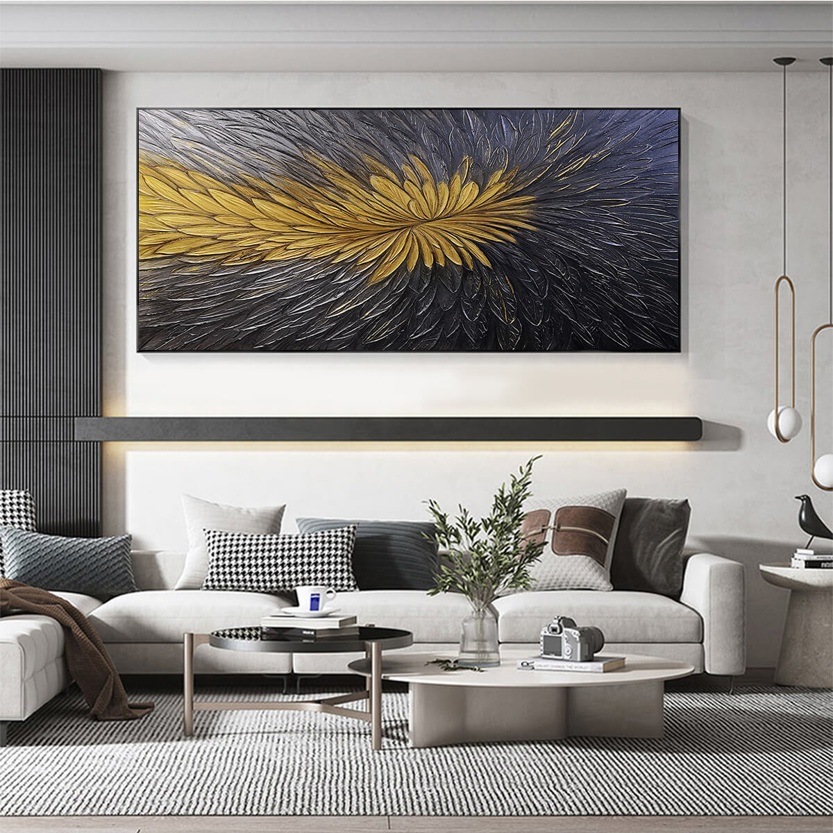 GOLDEN BLOOM: Textured Abstract Gold Black Oil Painting - Image 2