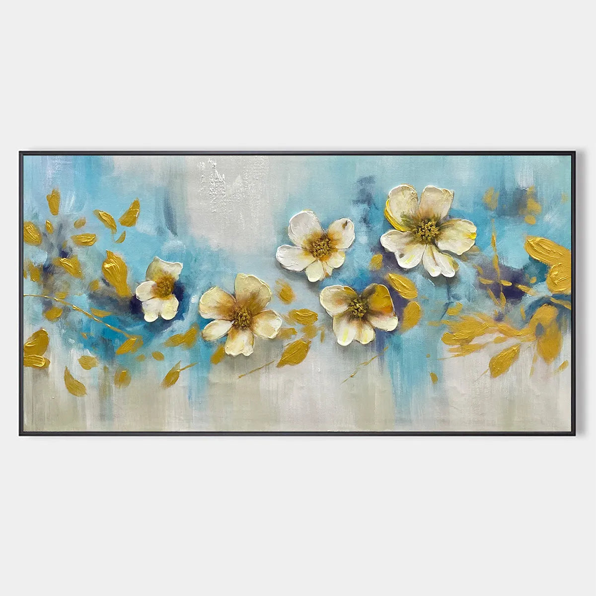 GOLDEN BLOSSOM DRIFT: Floral Painting with Gold Accents