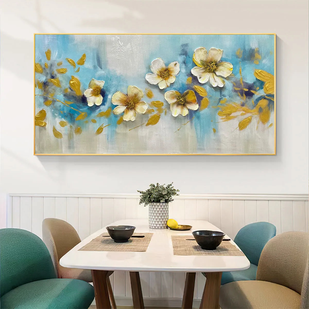 GOLDEN BLOSSOM DRIFT: Floral Painting with Gold Accents - Image 8