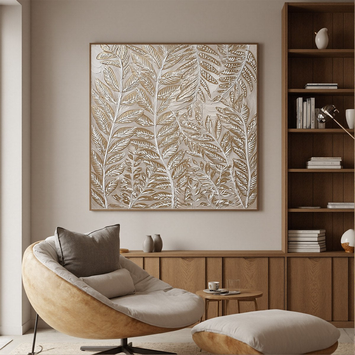 GOLDEN BOTANICALS: Textured Metallic Gold Leaf Oil Painting - Image 2