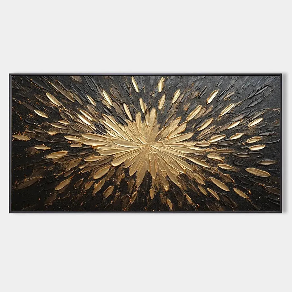 GOLDEN BURST: Textured Abstract Painting in Gold and Black