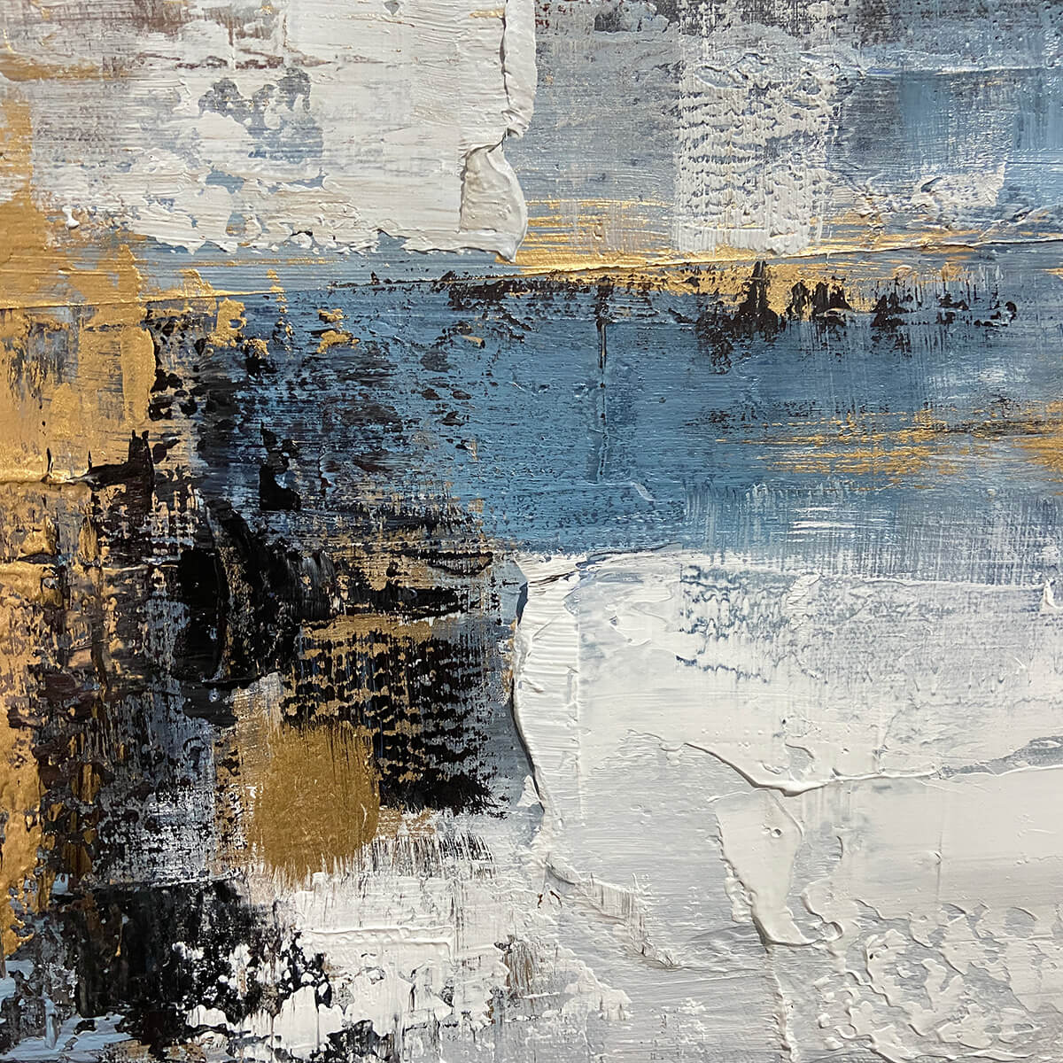 GOLDEN DRIFT: Abstract Blue and Gold Oil Painting - Image 3