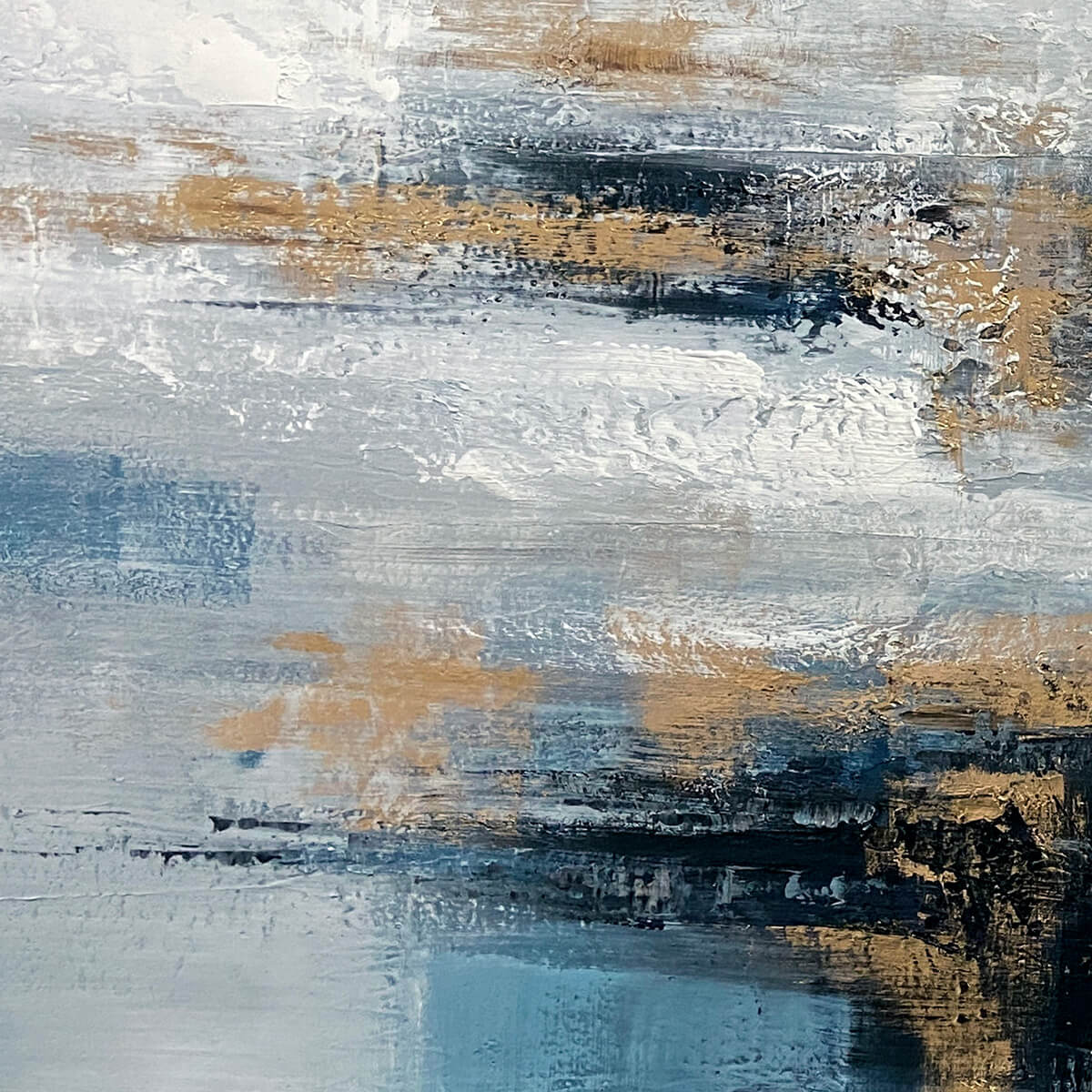 GOLDEN DRIFT: Abstract Blue and Gold Oil Painting - Image 5