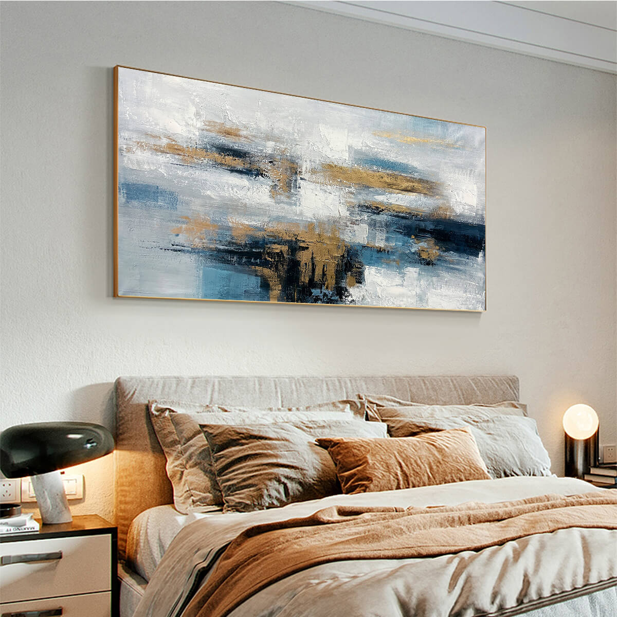 GOLDEN DRIFT: Abstract Blue and Gold Oil Painting - Image 4