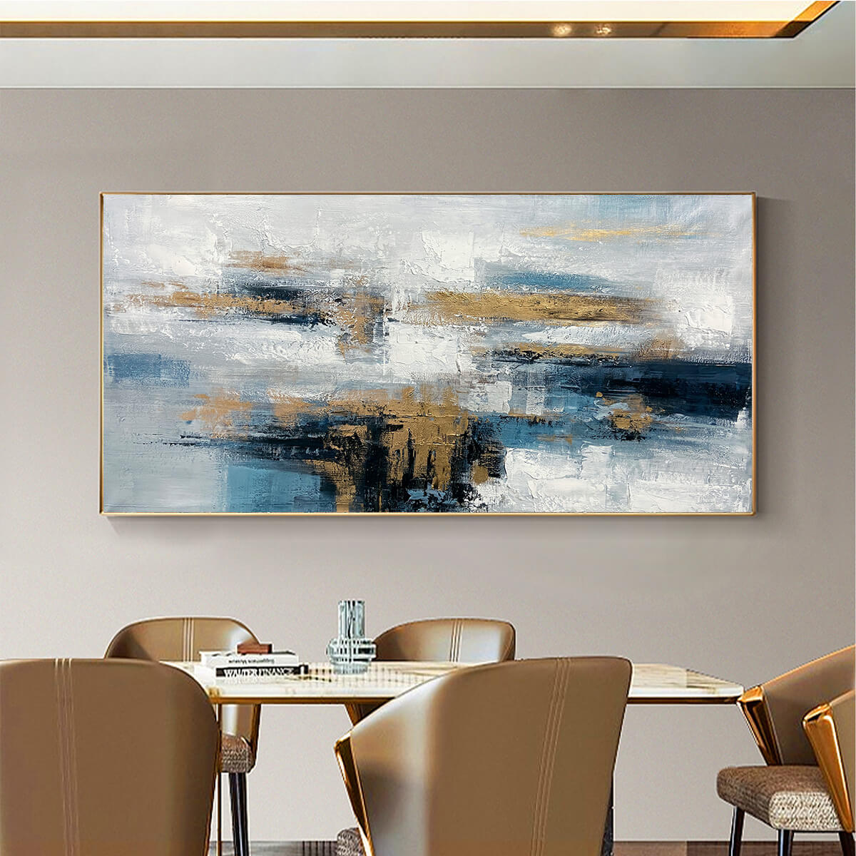 GOLDEN DRIFT: Abstract Blue and Gold Oil Painting - Image 2