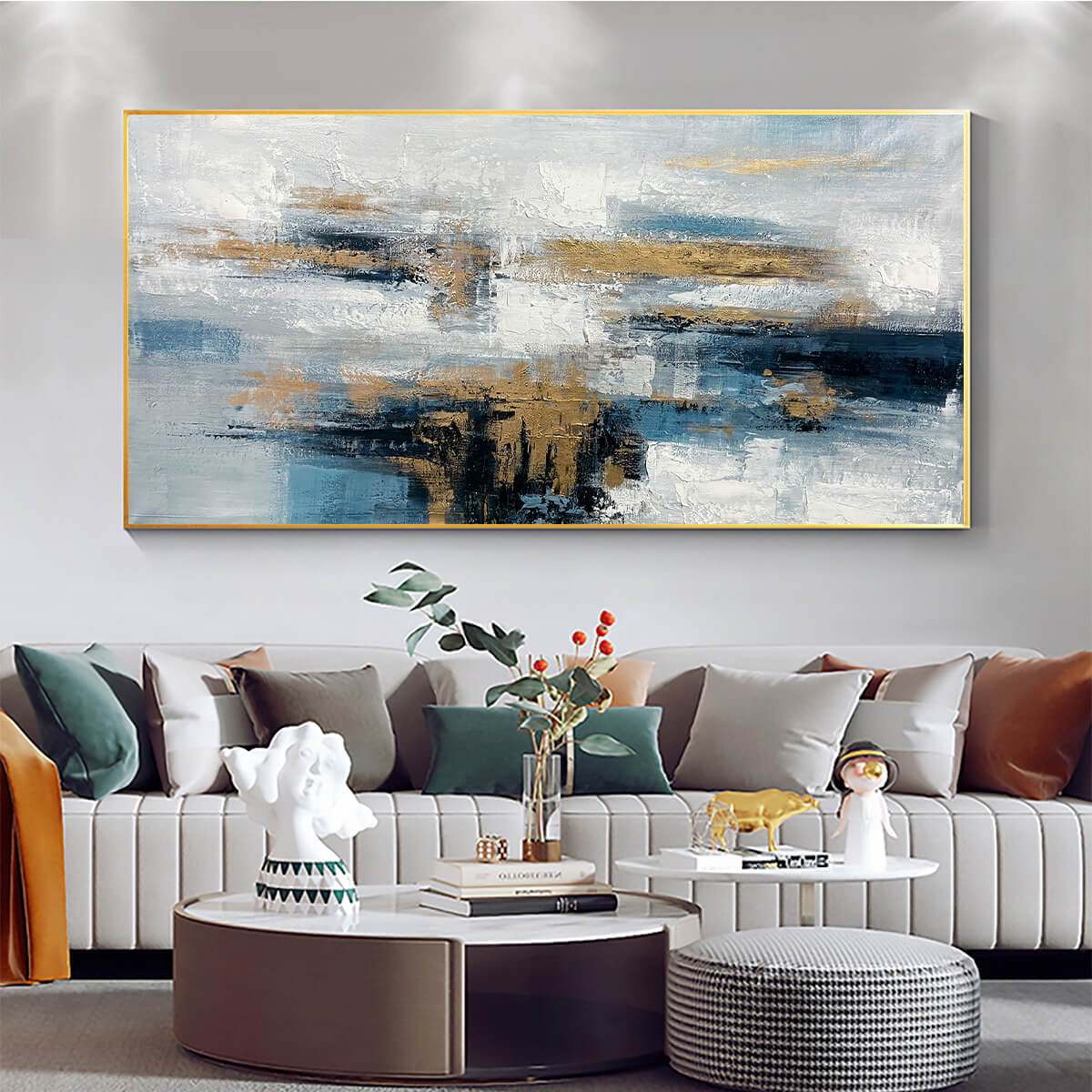 GOLDEN DRIFT: Abstract Blue and Gold Oil Painting - Image 6