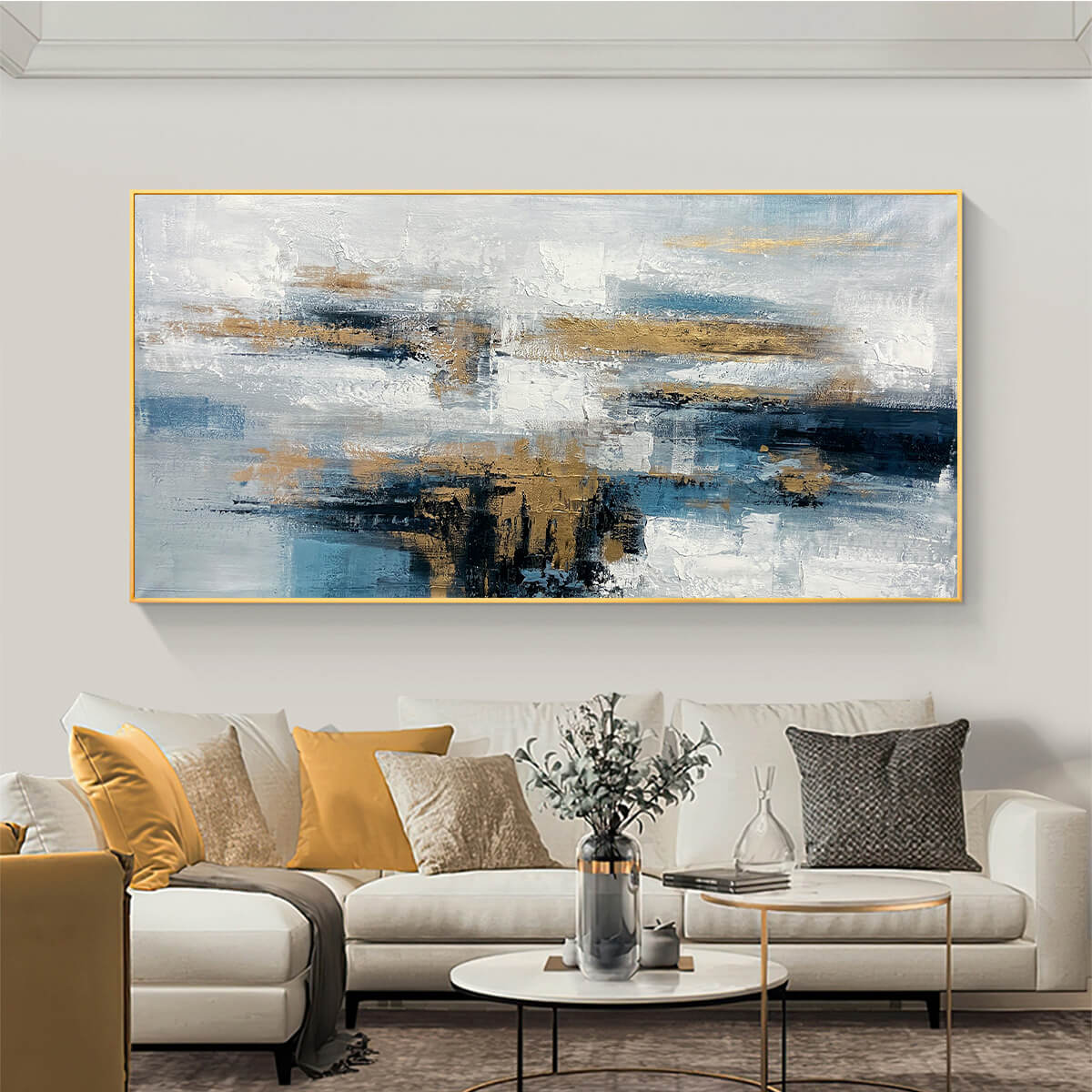 GOLDEN DRIFT: Abstract Blue and Gold Oil Painting - Image 7