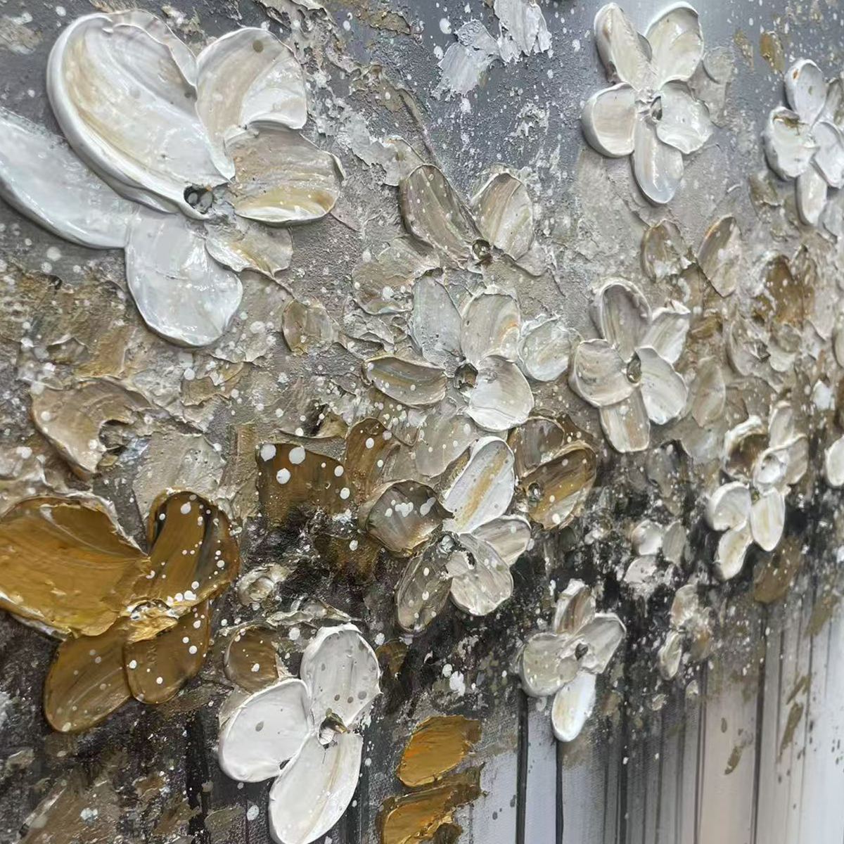 GOLDEN DRIFT: White and Gold Floral Abstract Painting for Living Room - Image 5