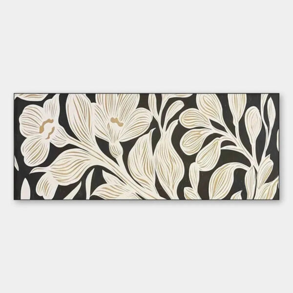 GOLDEN FLORAL PANORAMIC: Floral Painting, Panoramic Wall Art, Black and Gold Decor