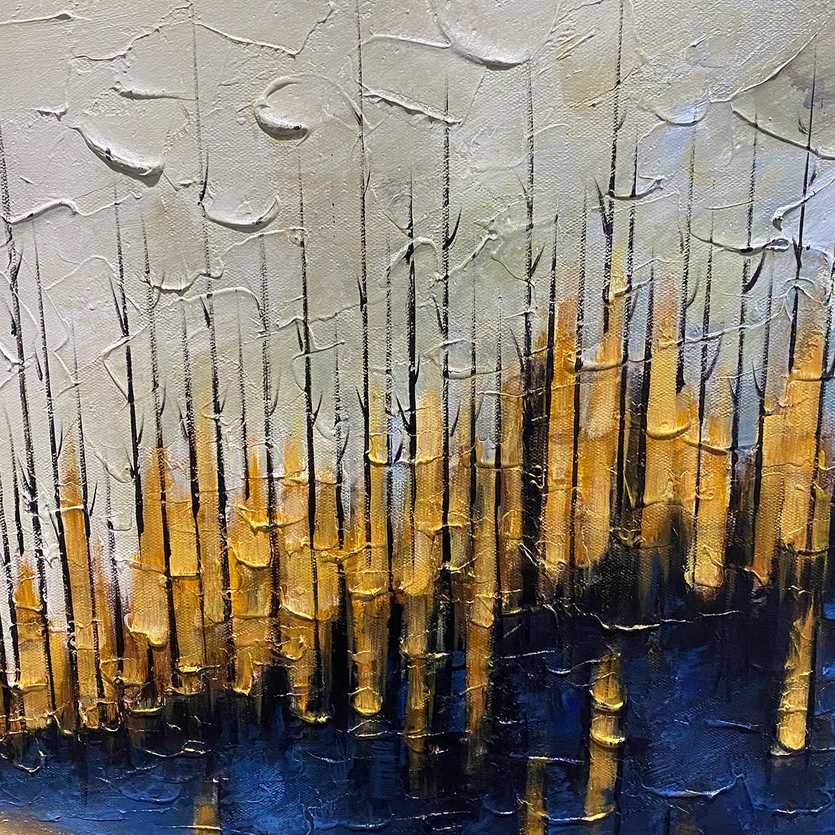 GOLDEN FOREST REFLECTION: Textured Landscape Oil Painting - Image 5