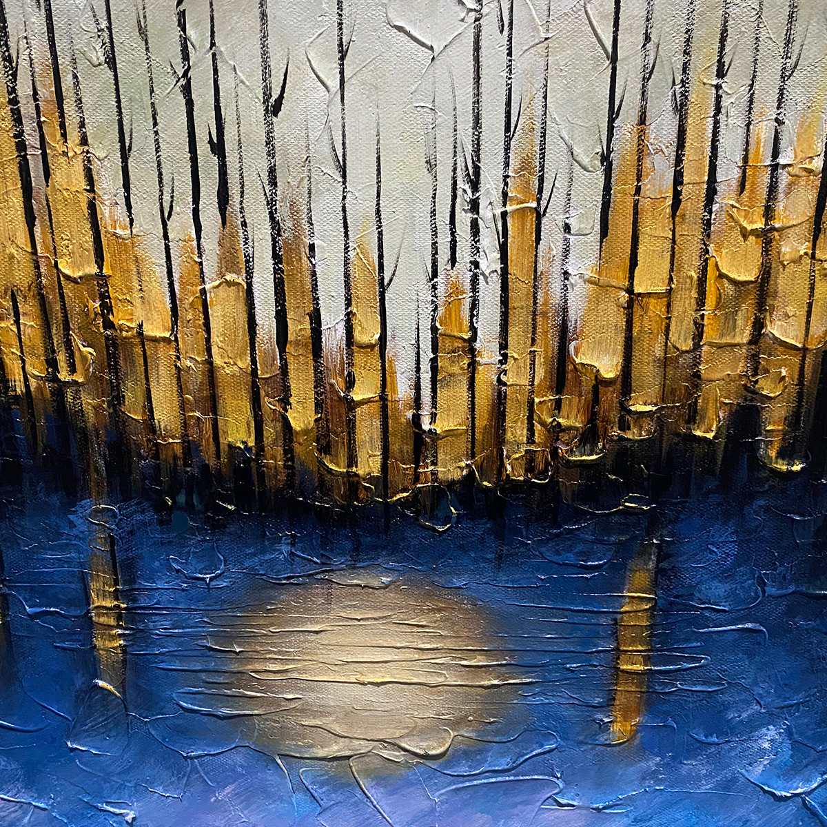 GOLDEN FOREST REFLECTION: Textured Landscape Oil Painting - Image 3