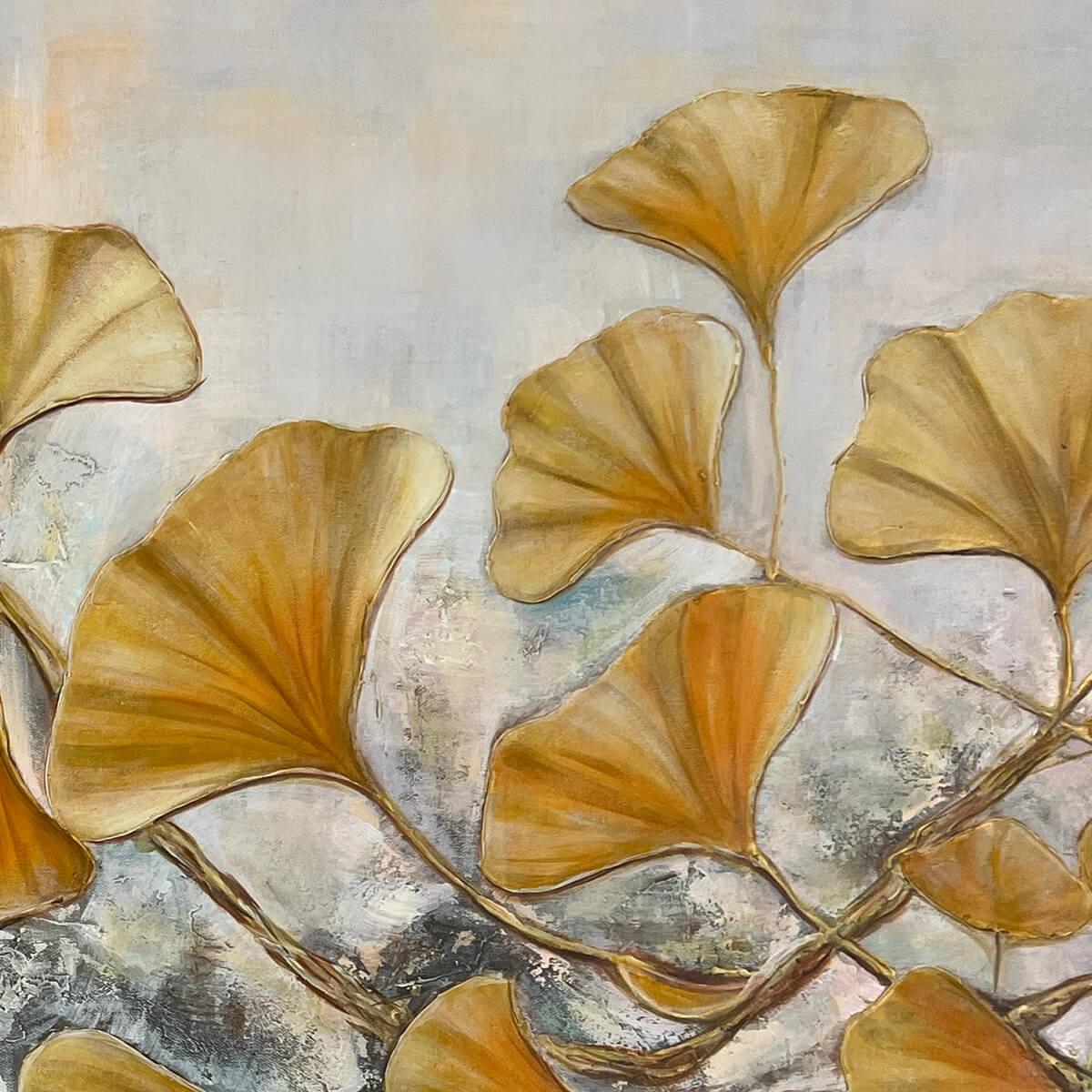 GOLDEN GINKGO: Textured Gold Leaf Oil Painting on Canvas - Image 3