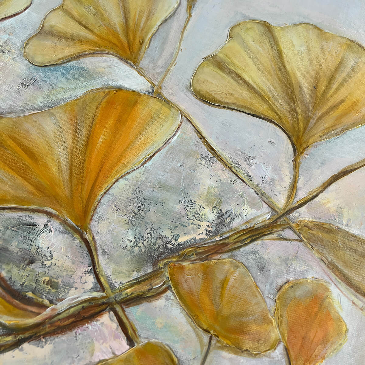 GOLDEN GINKGO: Textured Gold Leaf Oil Painting on Canvas - Image 5