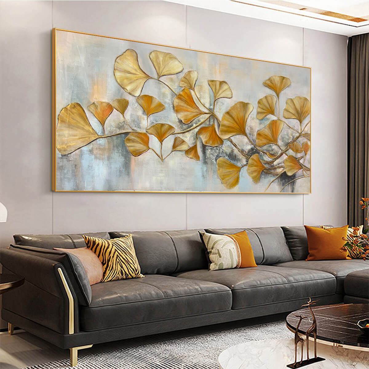 GOLDEN GINKGO: Textured Gold Leaf Oil Painting on Canvas - Image 6