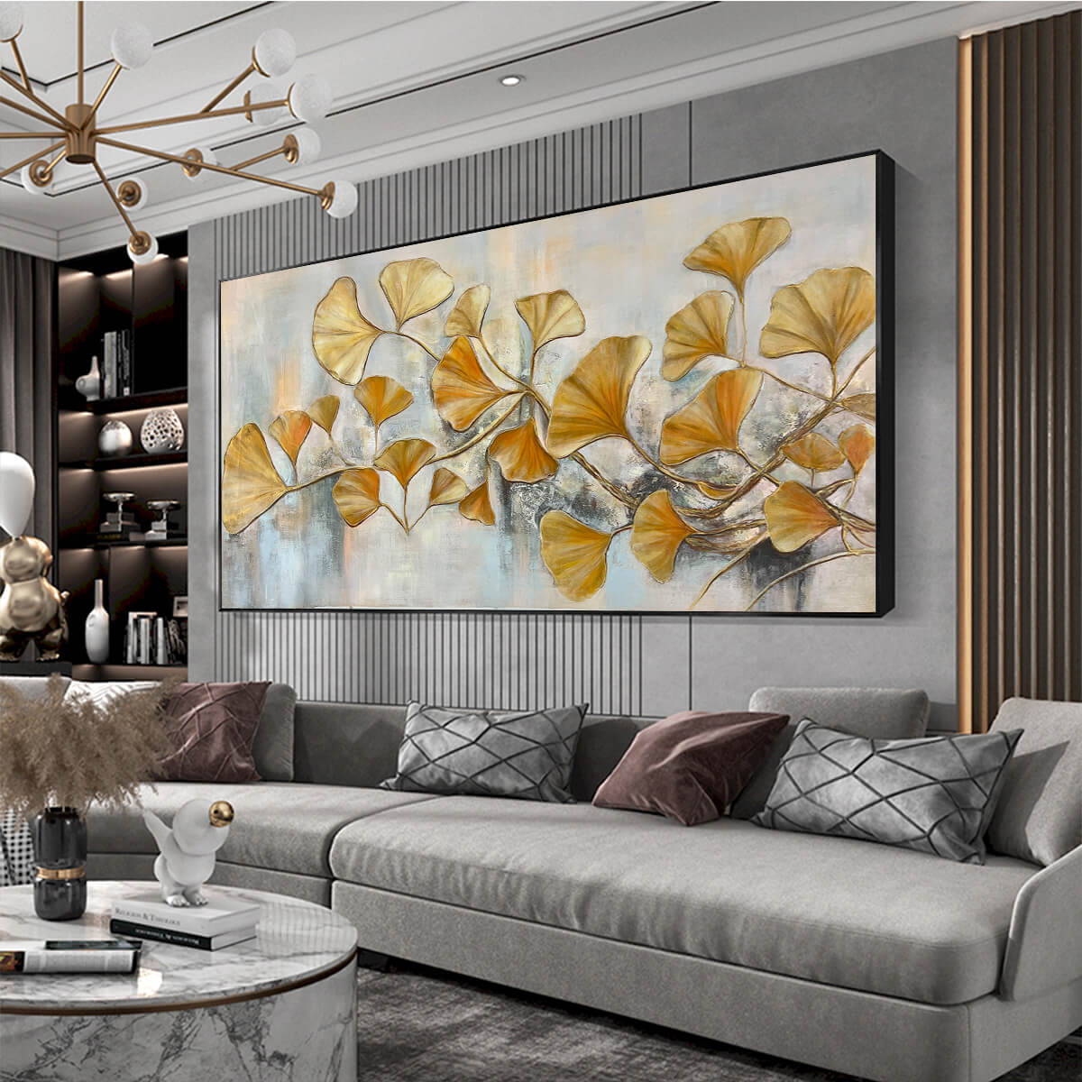 GOLDEN GINKGO: Textured Gold Leaf Oil Painting on Canvas - Image 4