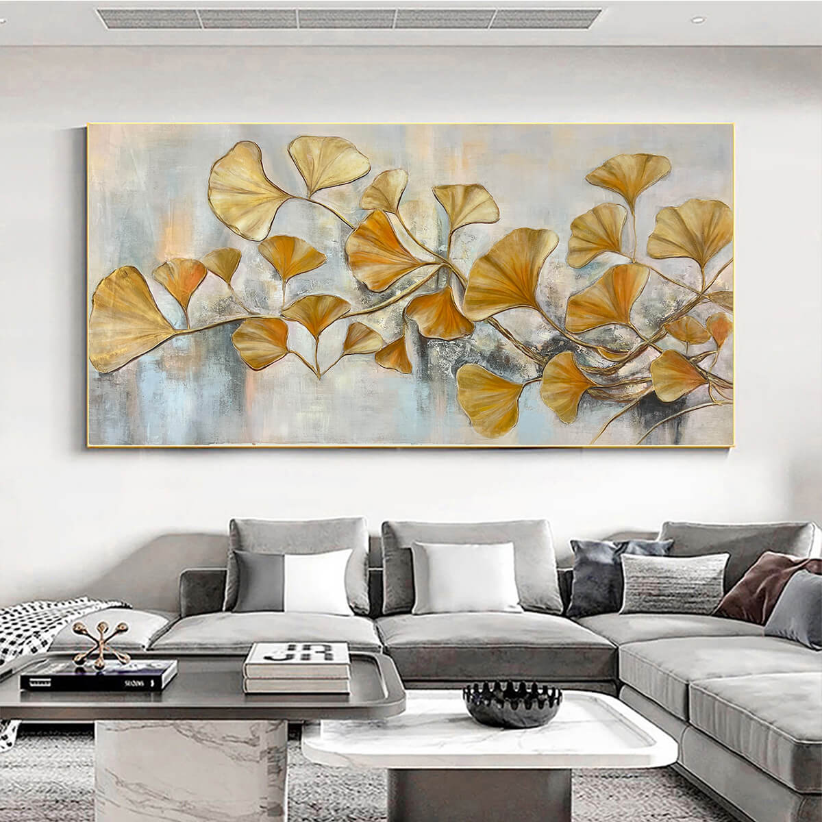 GOLDEN GINKGO: Textured Gold Leaf Oil Painting on Canvas - Image 2