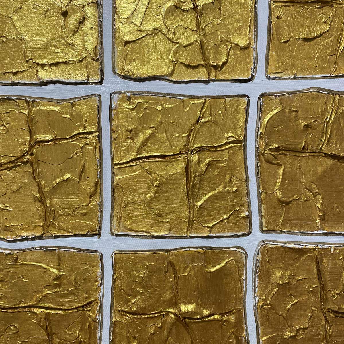 GOLDEN GRID: Textured Minimalist Abstract Oil Painting in Gold - Image 3