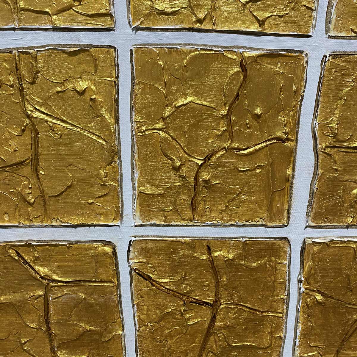 GOLDEN GRID: Textured Minimalist Abstract Oil Painting in Gold - Image 5