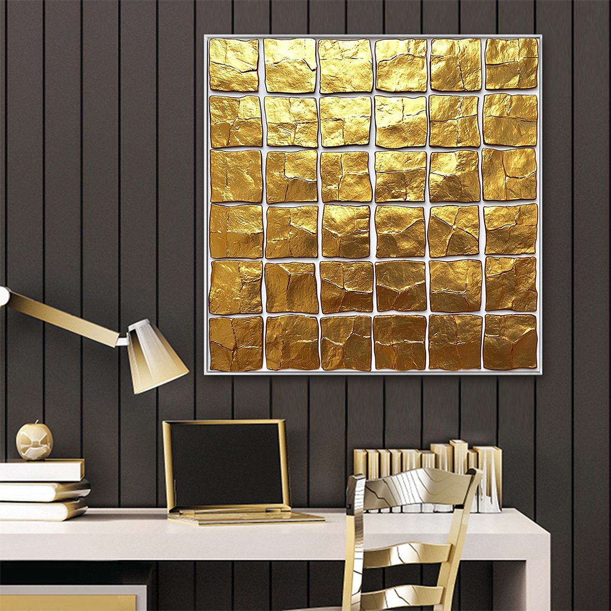 GOLDEN GRID: Textured Minimalist Abstract Oil Painting in Gold - Image 6
