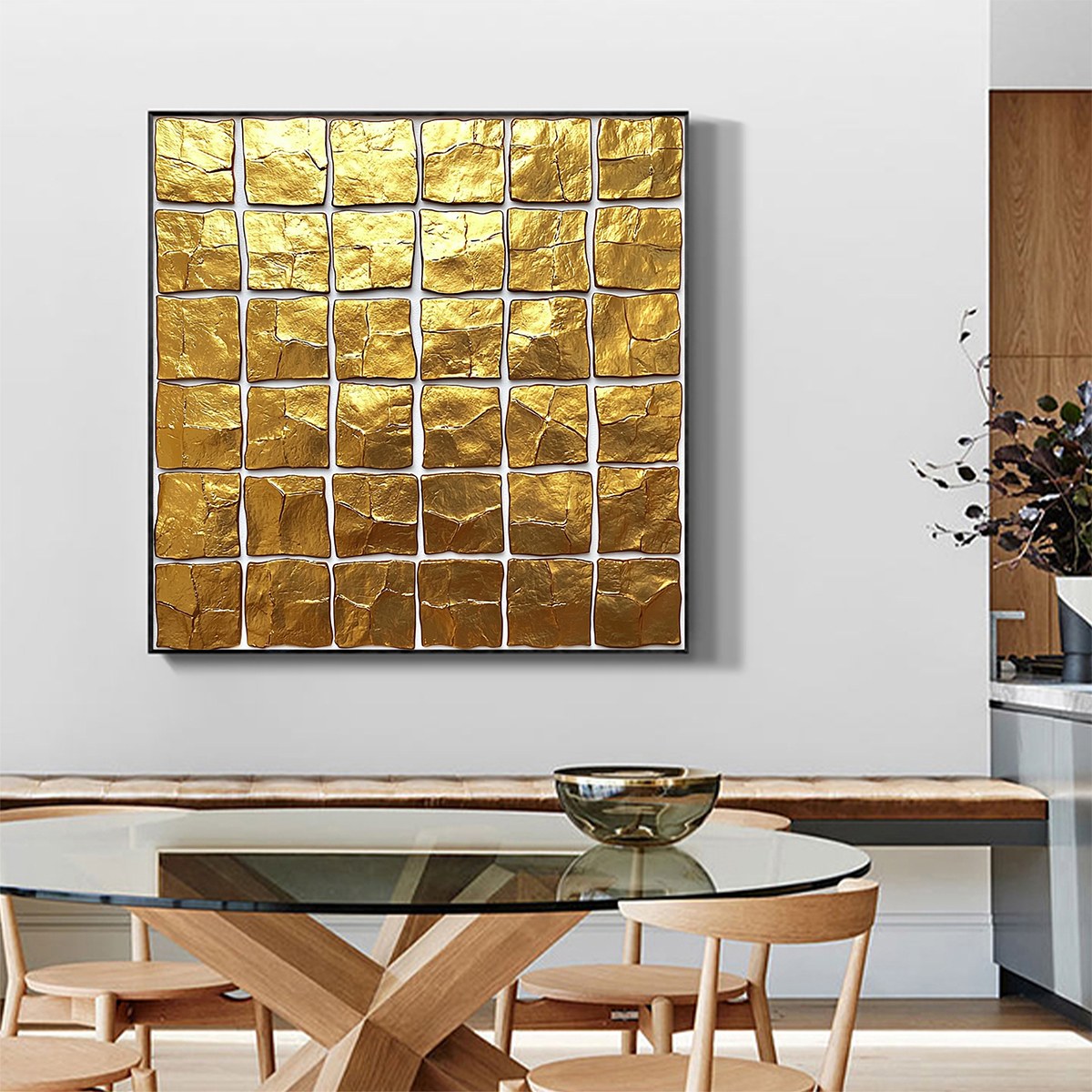 GOLDEN GRID: Textured Minimalist Abstract Oil Painting in Gold - Image 2