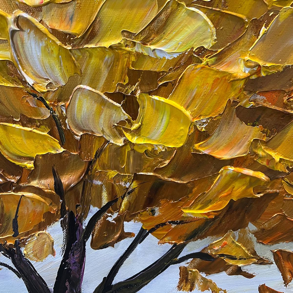 GOLDEN HARVEST: Textured Impasto Golden Tree Oil Painting - Image 3