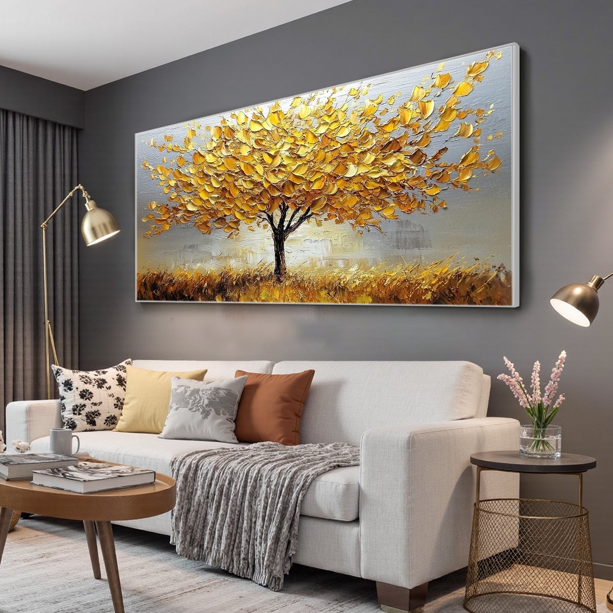 GOLDEN HARVEST: Textured Impasto Golden Tree Oil Painting - Image 4