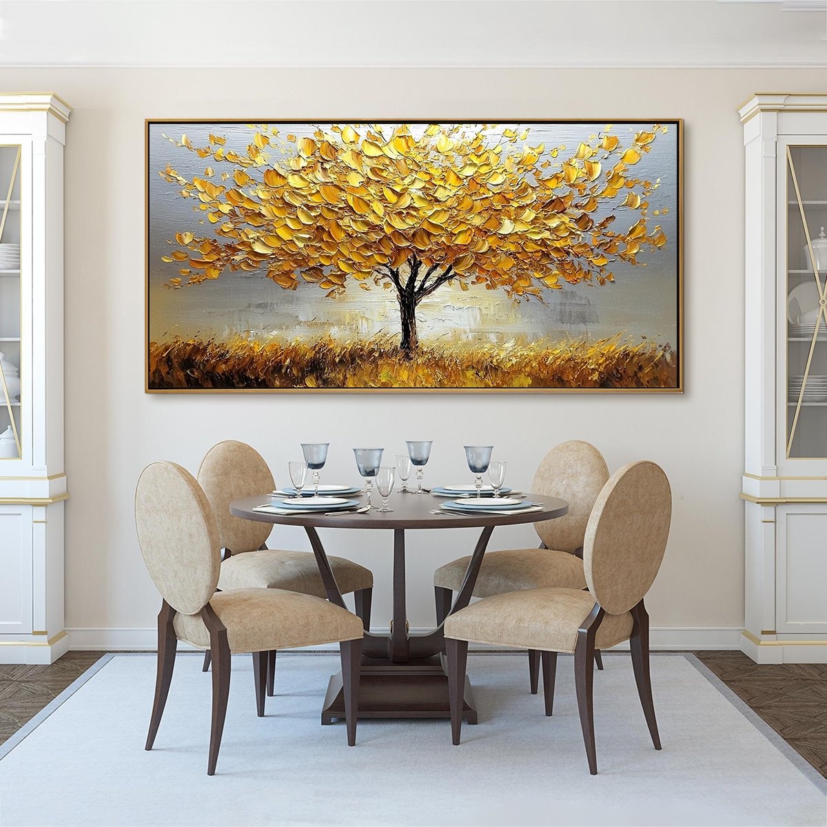 GOLDEN HARVEST: Textured Impasto Golden Tree Oil Painting - Image 6
